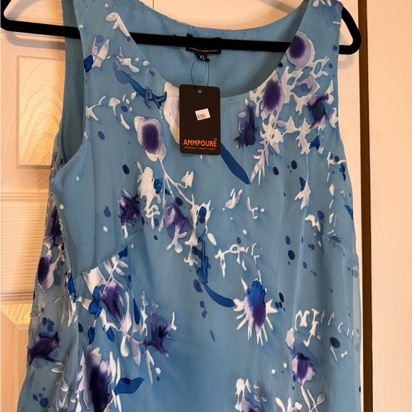 Floral Blue Sleeveless Tank Style Dress Asymmetrical Tiered Hem Size XL - Picture 6 of 15